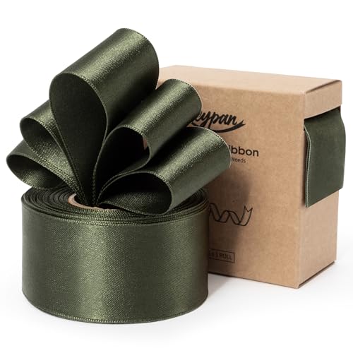 Keypan Moosgrün Satinband Double-Faced verdrahtet Bänder für Geschenkverpackungen Blumenstrauß Bögen Hochzeit Einladung Weihnachten Dekoration Handwerk 1-1/2 Zoll 10 Yards von Keypan