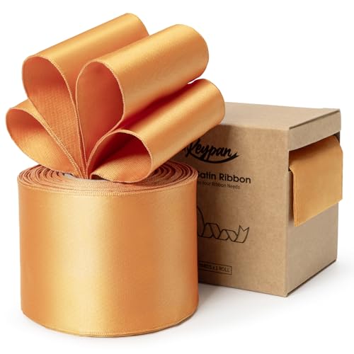 Keypan Orange Satinband Double-Faced verdrahtet Bänder für Geschenkverpackungen Blumenstrauß Bögen Hochzeit Einladung Weihnachten Dekoration Handwerk 2-1/2 Zoll 10 Yards von Keypan