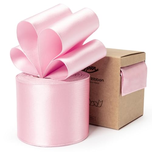 Keypan Pink Satin Ribbon Double-Faced Wired Ribbons for Gift Wrapping Flower Bouquet Bows Wedding Invitation Christmas Decor Crafts 2-1/2 Inch 10 Yards von Keypan