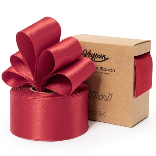 Keypan Red Satin Ribbon Double-Faced Wired Ribbons for Gift Wrapping Flower Bouquet Bows Wedding Invitation Christmas Decor Crafts 1-1/2 Inch 10 Yards von Keypan