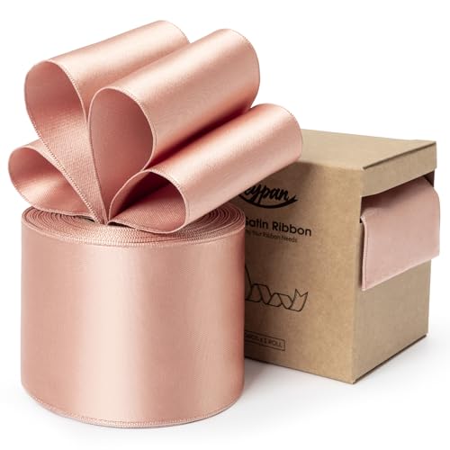 Keypan Rose Gold Satin Ribbon Double-Faced Wired Ribbons for Gift Wrapping Flower Bouquet Bows Wedding Invitation Christmas Decor Crafts 2-1/2 Inch 10 Yards von Keypan