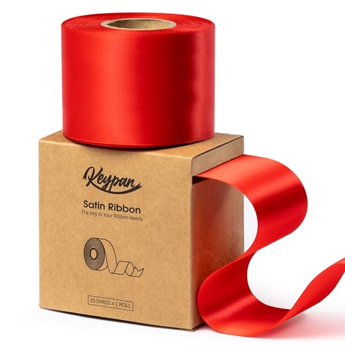 Keypan Rotes Satinband 6,3 cm x 22,9 m Double-Faced Geschenkband für Weihnachten Geschenkverpackung, Blumensträuße, Schleifenherstellung, DIY Handwerk, Geburtstags und Hochzeitsdekorationen von Keypan