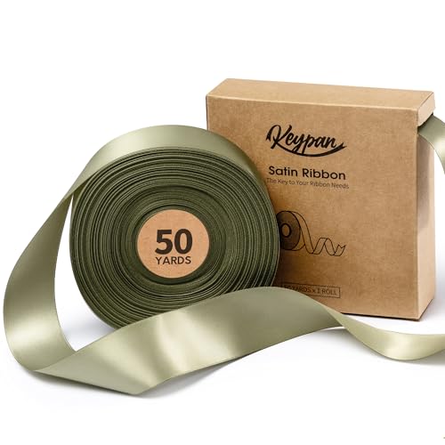 Keypan Salbei grün Satinband 3,8 cm x 45,7 m Double-Faced schleifenband für Weihnachten Geschenkverpackung, Blumensträuße, Schleifenherstellung, DIY Handwerk, Geburtstags und Hochzeitsdekorationen von Keypan