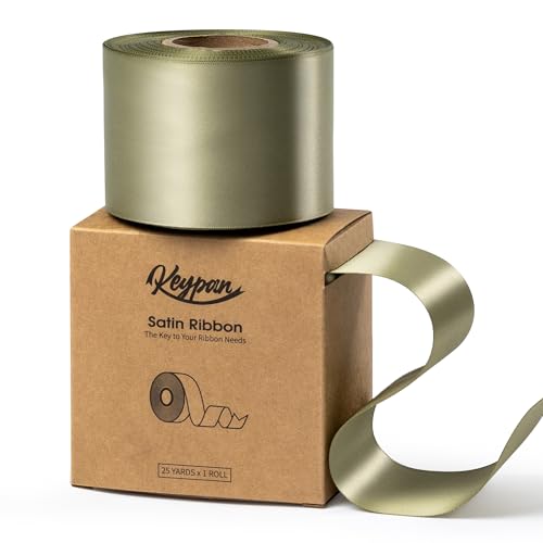 Keypan Salbei grün Satinband 6,3 cm x 22,9 m Double-Faced Geschenkband Breit für Weihnachten Geschenkverpackung, Blumensträuße, Schleifenherstellung, Geburtstags und Hochzeitsdekorationen von Keypan