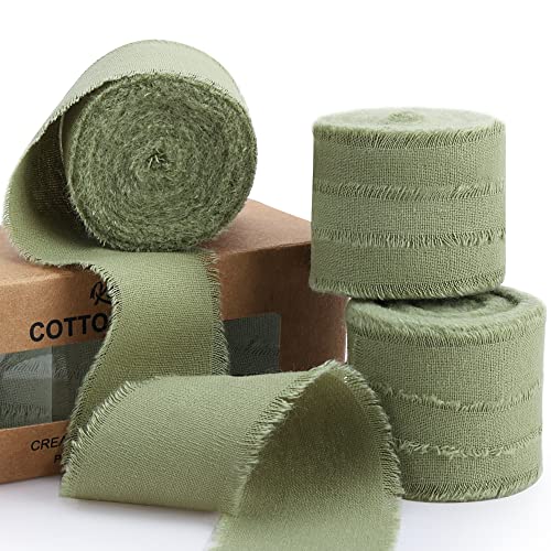 Keypan Salbeigrünes Seidenband 3.8 CM×13.7 M zum Verpacken von Geschenken, handgefertigte Fransenbänder zum Basteln, Brautsträuße, Hochzeitseinladungen, Dekorationen, Baumwolle von Keypan