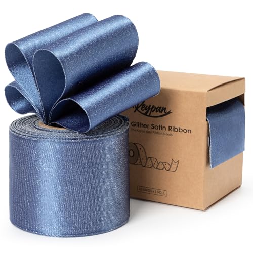 Keypan Staubblau Geschenkband Breit 63mm Verdrahtet Glitzerndes Verdrahtet Satinband Schleifenband für Kränze, Baumschmuck, Geschenkpapiere, Wohnkultur, 9.14m von Keypan