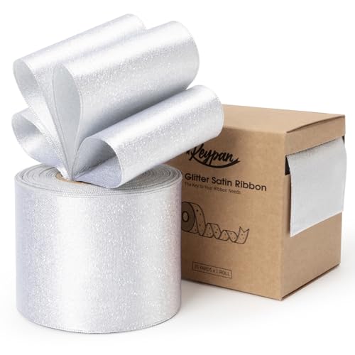 Keypan Weiß Geschenkband Breit 63mm Verdrahtet Glitzerndes Verdrahtet Satinband Schleifenband für Kränze, Baumschmuck, Geschenkpapiere, Wohnkultur, 9.14m von Keypan