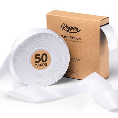 Keypan Weißes Satinband 3,8 cm x 45,7 m Double-Faced Haar satinbänder für Geschenkverpackung, Blumensträuße, schleifenband weiss, Geburtstags und Hochzeitsdekorationen, Baby Shower Dekoration von Keypan