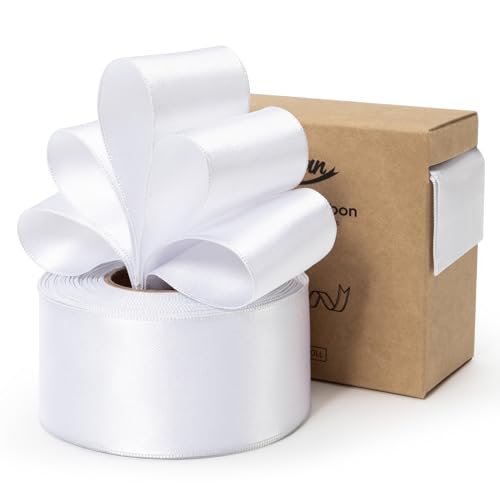 Keypan White Satin Ribbon Double-Faced verdrahtet Bänder für Geschenkverpackungen Blumenstrauß Bögen Hochzeit Einladung Weihnachten Dekoration Handwerk 1-1/2 Zoll 10 Yards von Keypan