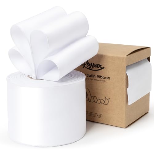 Keypan White Satin Ribbon Double-Faced verdrahtet Bänder für Geschenkverpackungen Blumenstrauß Bögen Hochzeit Einladung Weihnachten Dekoration Handwerk 2-1/2 Zoll 10 Yards von Keypan