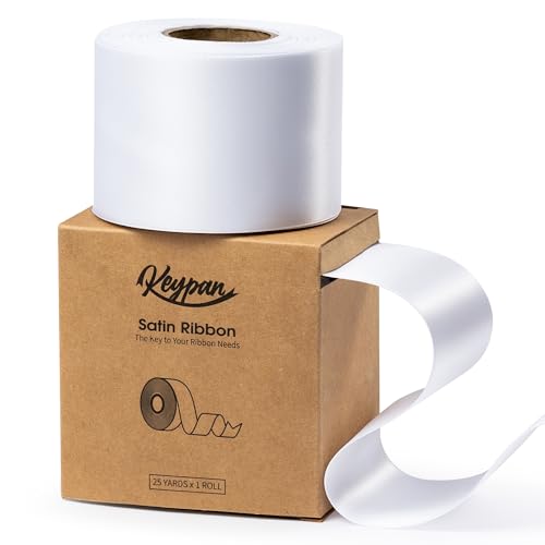 Keypan White Satinband Weiss 6,3 cm x 22,9 m Geschenkband Breit für Blumenstrauß Verpackung Bögen Geschenk Hochzeit Einladungen Handwerk von Keypan