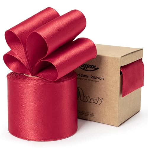 Keypan rot Satinband Double-Faced verdrahtet Bänder für Geschenkverpackungen Blumenstrauß Bögen Hochzeit Einladung Weihnachten Dekoration Handwerk 2-1/2 Zoll 10 Yards von Keypan
