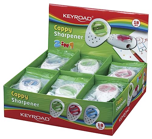 KEYROAD Ergonomischer Anspitzer Einzeln CAPPY 2-in-1 mit Radiergummi / 18 Stück/Kunststoff/Klingen aus Stahl/von Bleistiften und Buntstiften/Sharpener Spitzer von Keyroad