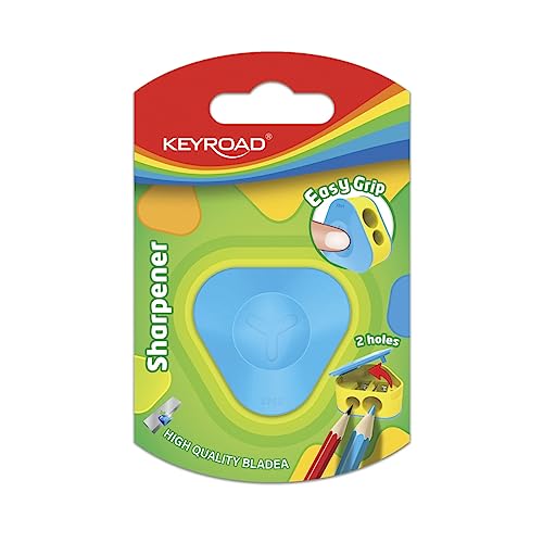 KEYROAD Ergonomischer Doppel-Anspitzer Dreieckiger mit Behälter/ 1 Stück/aus Kunststoff/Klingen aus Stahl/von Bleistiften und Buntstiften/Blister - Mischfarben KEYROAD Ergonomischer Doppel-Anspitzer Dreieckiger mit Behälter/ 1 Stück/aus Kunststoff/Klingen aus Stahl/von Bleistiften und Buntstiften/Blister - Mischfarben von Keyroad