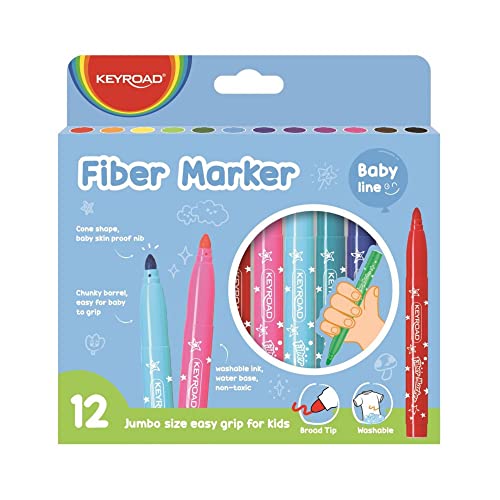 KEYROAD Filzstifte JUMBO / 12 Stck./ Abwaschbare/Schulfilzstifte Fasermaler/mit Loch zum Aufhängen/Erwachsene und Kinder/Perfekt für Schularbeiten/Kindersicher/Mischfarben, bunt KEYROAD Filzstifte JUMBO / 12 Stck./ Abwaschbare/Schulfilzstifte Fasermaler/mit Loch zum Aufhängen/Erwachsene und Kinder/Perfekt für Schularbeiten/Kindersicher/Mischfarben, bunt von Keyroad
