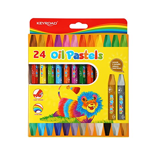 KeyRoad Ölmalkreide Oil Pastels Ölpastellstifte/Sechseckig - 24 Stück/Loch zum Aufhängen/Mischfarben/Für Kindergarten Vorschule und Schule, 1 Stück (24er Pack) von Keyroad