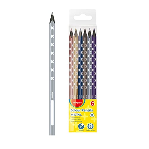 Keyroad Buntstifte Metallic Dreikantform - 6 Stück/Mischfarben/Erwachsene und Kinder/Schwarzes Holz/Loch zum Aufhängen, KR971869 Keyroad Buntstifte Metallic Dreikantform - 6 Stück/Mischfarben/Erwachsene und Kinder/Schwarzes Holz/Loch zum Aufhängen, KR971869 von Keyroad