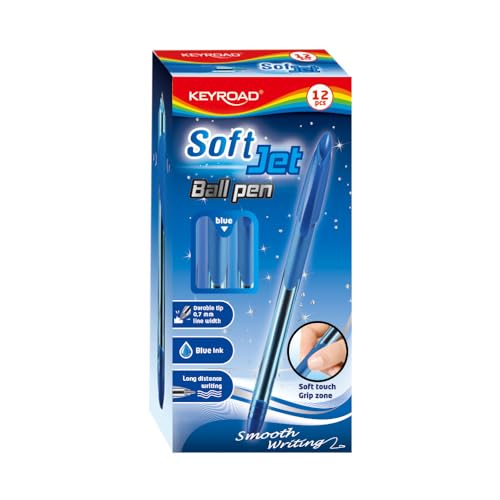 Keyroad Klassischer Kugelschreiber, Ball Pen Soft Jet, 12 Stück Stifte Set 0,7mm, Blau, Einwegkugelschreiber Keyroad Klassischer Kugelschreiber, Ball Pen Soft Jet, 12 Stück Stifte Set 0,7mm, Blau, Einwegkugelschreiber von Keyroad