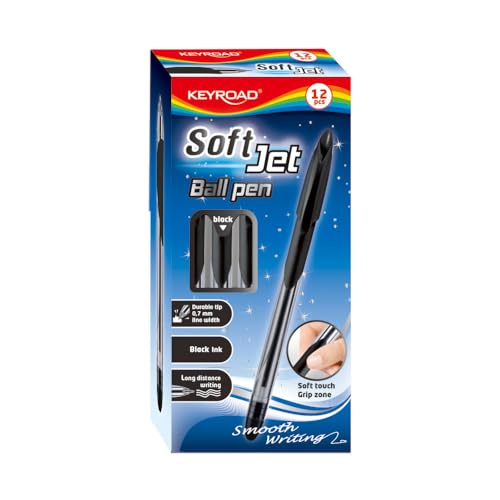 Keyroad Klassischer Kugelschreiber, Ball Pen Soft Jet, 12 Stück Stifte Set 0,7mm, Schwarz, Einwegkugelschreiber Keyroad Klassischer Kugelschreiber, Ball Pen Soft Jet, 12 Stück Stifte Set 0,7mm, Schwarz, Einwegkugelschreiber von Keyroad