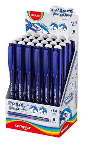 Keyroad Löschbarer Kugelschreiber, 0,7mm, Blau Stifte, 24 Stück Stifte Set, Radierbarer Kugelschreiber von Keyroad