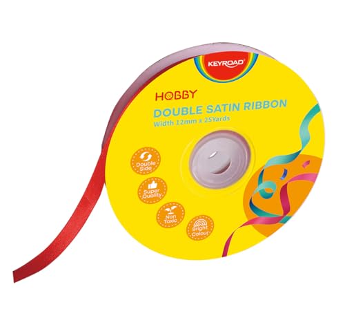 Keyroad Satinband Geschenkband / 12 x 22 mm/ 86m / Satinband Auf Spule, Rot/Band, Dekoband Doppelseitig, Satin, Schleifenband von Keyroad