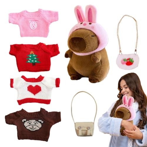 Keyubria Capybara Plüschtier mit Kleidung,Gefülltes Capybara mit Kleidung - Dress Up Capybara-Plüschtiere | Niedliche Capybara-Stofftier-Spielzeug-Ankleide-Cartoon-Puppe mit Pullover-Tasche, Hut für Keyubria Capybara Plüschtier mit Kleidung,Gefülltes Capybara mit Kleidung - Dress Up Capybara-Plüschtiere | Niedliche Capybara-Stofftier-Spielzeug-Ankleide-Cartoon-Puppe mit Pullover-Tasche, Hut für von Keyubria