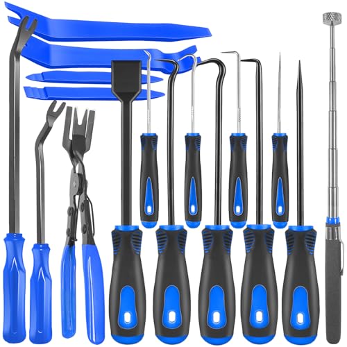 KEZE 17-teiliges Haken- und Plektrum-Set, Auto-Zierleisten-Entferner, Clip-Zange, Entferner, Werkzeug, Dichtungsschaber, Teleskop, magnetisches Pickup-Werkzeug für Autoreparatur und KEZE 17-teiliges Haken- und Plektrum-Set, Auto-Zierleisten-Entferner, Clip-Zange, Entferner, Werkzeug, Dichtungsschaber, Teleskop, magnetisches Pickup-Werkzeug für Autoreparatur und von Keze