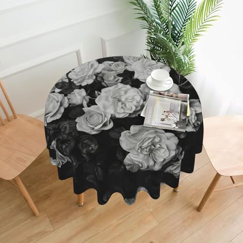 Tischdecke mit Rosenmotiv, 152,4 cm, Schwarz / Weiß Tischdecke mit Rosenmotiv, 152,4 cm, Schwarz / Weiß von Kfjghhl