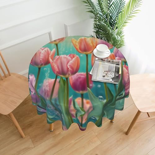 Tischdecke mit rosa Tulpen, 152,4 cm, Dekoration, Küche, Esszimmer, Buffet, Partys, Camping Tischdecke mit rosa Tulpen, 152,4 cm, Dekoration, Küche, Esszimmer, Buffet, Partys, Camping von Kfjghhl
