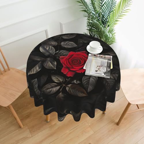 Tischdecke mit roten Rosen und schwarzen Blättern, 152,4 cm, Dekoration, Küche, Esszimmer, Buffet, Partys, Camping Tischdecke mit roten Rosen und schwarzen Blättern, 152,4 cm, Dekoration, Küche, Esszimmer, Buffet, Partys, Camping von Kfjghhl
