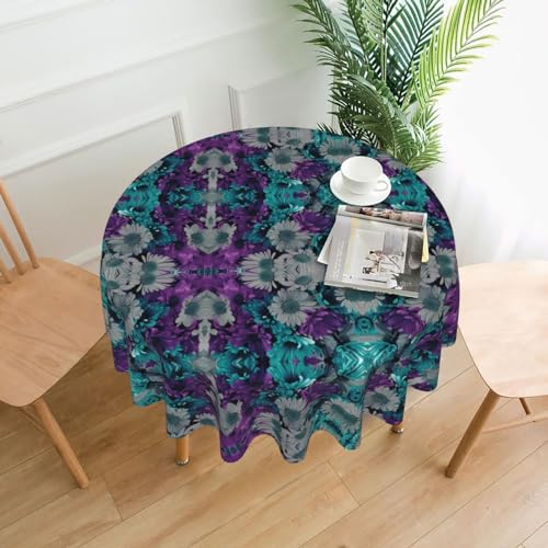 Tischdecke mit violetten und blaugrünen Blumen, 152,4 cm, Dekoration, Küche, Esszimmer, Buffet, Partys, Camping von Kfjghhl