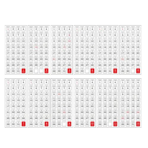 12 Blätter Datum Aufkleber 365 Tage Zeitschrift Aufkleber Kalender Aufkleber Handwerksbedarf Für Planer Diaries Scrapbooks von Kfwfuaee