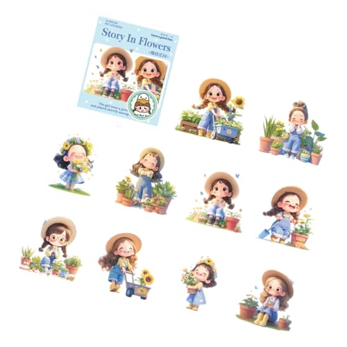 Cartoon Girl Sticker Belohnung Scrapbooking Landschaft Blumen Für Telefon Laptop Cartoon Mädchen Blumen Journal Für Laptop Gepäck Telefon von Kfwfuaee