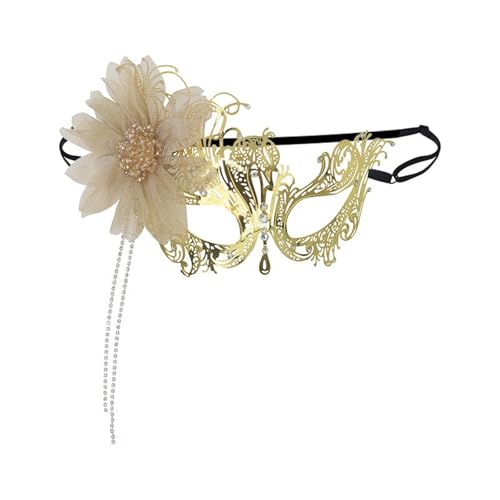 Kfwfuaee Metall-Maskerade, Blume, Strasssteine, Maskerade, halbes Gesicht, für Damen, Halloween, Cosplay, Abschlussball, Schwarz von Kfwfuaee