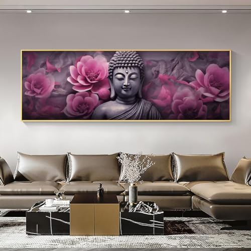 Diamond Painting Blume Buddha Basteln Erwachsene Diamond Painting Groß xxl, 5D DIY Diamant Painting Bilder Full Kreis Drill Crystal Embroidery Diamond Art für Home Wand Décor, Geschenk 60x180cm A361 von Kggyele