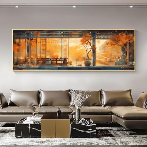 Diamond Painting Herbst Landschaft Basteln Erwachsene Diamond Painting Groß xxl, 5D DIY Diamant Painting Bilder Full Eckige Drill Crystal Embroidery Gemälde für Home Wand Décor, Geschenk 50x150cm A281 von Kggyele
