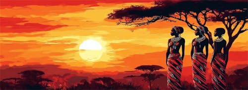 Malen Nach Zahlen Afrika Malen Nach Zahlen Erwachsene Dame, 35x105 cm XXL Groß Acrylfarben Ölgemälde, DIY Malen Nach Zahlen Kinder Anfänger Paint by Numbers Set für Wand Dekor (Ohne Rahmen) -H905 von Kggyele