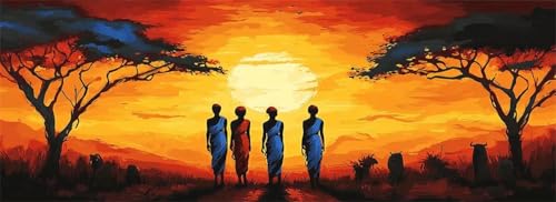 Malen Nach Zahlen Afrika Malen Nach Zahlen Erwachsene Frau, 75x225 cm XXL Groß Acrylfarben Ölgemälde, DIY Malen Nach Zahlen Kinder Anfänger Paint by Numbers Set für Wand Dekor (Ohne Rahmen) -H664 von Kggyele