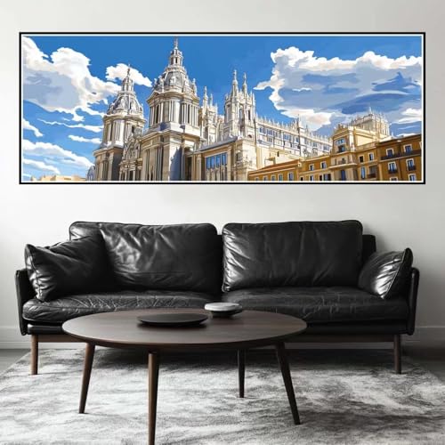 Malen Nach Zahlen Architektur Malen Nach Zahlen Erwachsene Landschaft, 45x135 cm XXL Groß Acrylfarben Ölgemälde, DIY Malen Nach Zahlen Kinder Anfänger Set Bastelset für Wand Dekor (Ohne Rahmen)-H261 von Kggyele