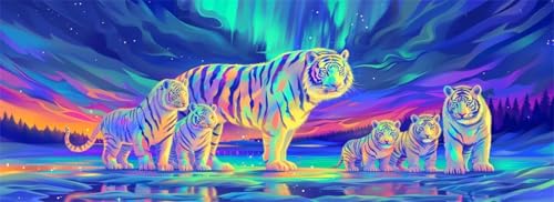 Malen Nach Zahlen Aurora Malen Nach Zahlen Erwachsene Tiger, 85x255 cm XXL Groß Acrylfarben Ölgemälde, DIY Malen Nach Zahlen Kinder Anfänger Paint by Numbers Set für Wand Dekor (Ohne Rahmen) -H701 von Kggyele