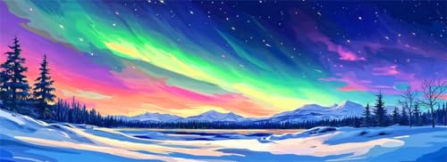 Malen Nach Zahlen Aurora Malen Nach Zahlen Erwachsene Winter, 85x255 cm XXL Groß Acrylfarben Ölgemälde, DIY Malen Nach Zahlen Kinder Anfänger Paint by Numbers Set für Wand Dekor (Ohne Rahmen) -H833 von Kggyele