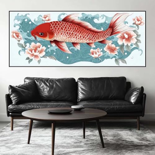 Malen Nach Zahlen Blume Malen Nach Zahlen Erwachsene Fisch, 100 X 40 cm XXL Groß Acrylfarben Ölgemälde, DIY Malen Nach Zahlen Kinder Anfänger Paint by Numbers Set für Wand Dekor (Ohne Rahmen) -H278 von Kggyele
