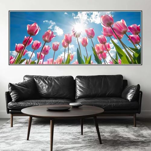 Malen Nach Zahlen Blume Malen Nach Zahlen Erwachsene Tulpe, 100 X 40 cm XXL Groß Acrylfarben Ölgemälde, DIY Malen Nach Zahlen Kinder Anfänger Paint by Numbers Set für Wand Dekor (Ohne Rahmen) -H556 von Kggyele