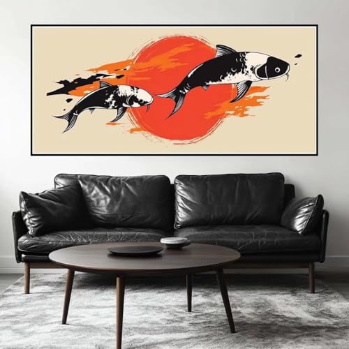 Malen Nach Zahlen Brokatfisch Malen Nach Zahlen Erwachsene Sonnenuntergang, 190 X 95 cm XXL Groß Acrylfarben Ölgemälde, DIY Malen Nach Zahlen Kinder Set Bastelset für Wand Dekor (Ohne Rahmen) -H561 von Kggyele