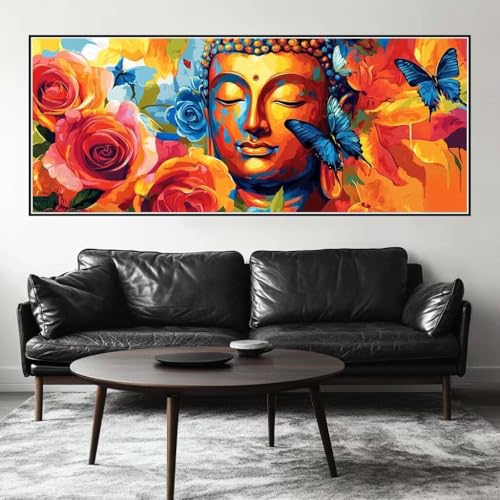 Malen Nach Zahlen Buddha Malen Nach Zahlen Erwachsene Blume, 200 X 80 cm XXL Groß Acrylfarben Ölgemälde, DIY Malen Nach Zahlen Kinder Anfänger Paint by Numbers Set für Wand Dekor (Ohne Rahmen) -H931 von Kggyele