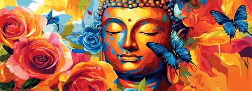 Malen Nach Zahlen Buddha Malen Nach Zahlen Erwachsene Blume, 25x75 cm XXL Groß Acrylfarben Ölgemälde, DIY Malen Nach Zahlen Kinder Anfänger Paint by Numbers Set für Wand Dekor (Ohne Rahmen) -H931 von Kggyele