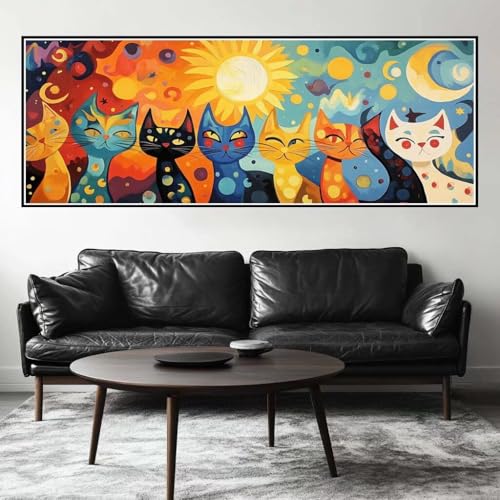 Malen Nach Zahlen Bunt Malen Nach Zahlen Erwachsene Katze, 85x255 cm XXL Groß Acrylfarben Ölgemälde, DIY Malen Nach Zahlen Kinder Anfänger Paint by Numbers Set für Wand Dekor (Ohne Rahmen) -H479 von Kggyele