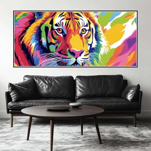 Malen Nach Zahlen Bunt Malen Nach Zahlen Erwachsene Tiger, 90 X 45 cm XXL Groß Acrylfarben Ölgemälde, DIY Malen Nach Zahlen Kinder Anfänger Paint by Numbers Adult Set für Wand Dekor(Ohne Rahmen)-H667 von Kggyele