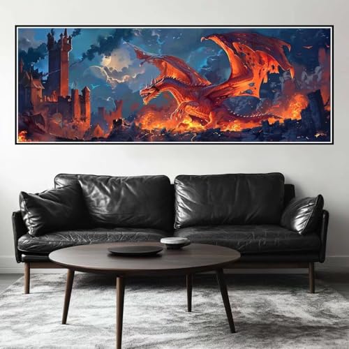 Malen Nach Zahlen Burg Malen Nach Zahlen Erwachsene Drache, 150 X 50 cm XXL Groß Acrylfarben Ölgemälde, DIY Malen Nach Zahlen Kinder Anfänger Paint by Numbers Set für Wand Dekor (Ohne Rahmen) -H653 von Kggyele