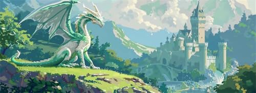 Malen Nach Zahlen Burg Malen Nach Zahlen Erwachsene Drache, 15x45 cm XXL Groß Acrylfarben Ölgemälde, DIY Malen Nach Zahlen Kinder Anfänger Paint by Numbers Set für Wand Dekor (Ohne Rahmen) -H660 von Kggyele